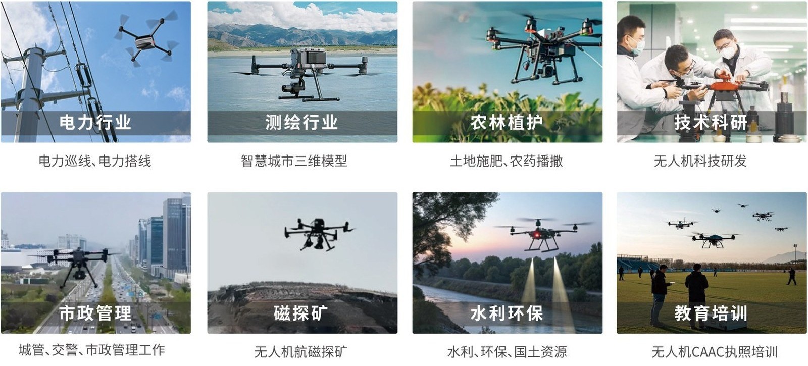 应用领域：电力、测绘、农林植保、技术科研、市政管理、磁探矿、水利环保、教育培训